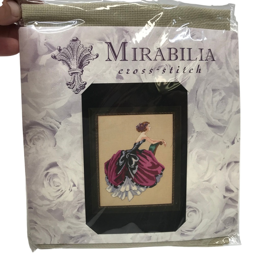 Mirabilia Cross Stitch Kit Victorian Lady Purple Gown Aida Cloth Needle Minder
